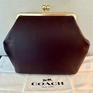 Coach Dark Brown Leather Wristlet with Gold Accents